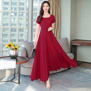Short-sleeve Maxi A-line Chiffon Dress