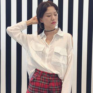 Long-sleeve Slit-shoulder Shirt