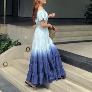 Off-shoulder Gradient Long Dress