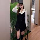 Spaghetti Strap Asymmetrical Dress / Plain Shirt