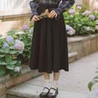 Plain Midi A-line Skirt / Long-sleeve Blouse / Set