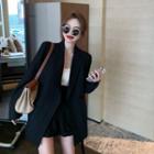Plain Long-sleeve Blazer / High Waist Wide Leg Shorts