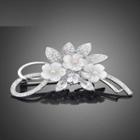 Rhinestone Faux Pearl Flower Brooch Platinum - One Size