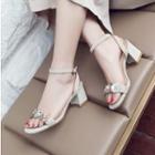 Floral Faux Suede Block Heel Sandals