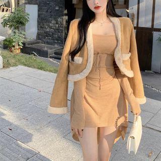 Fleece Jacket / Spaghetti Strap A-line Dress