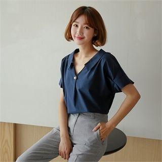 Faux-pearl Trim Tie-back Blouse