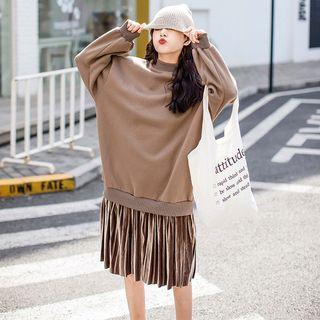 Mock Two-piece Mock Turtleneck Velvet Panel Pullover Dress