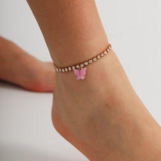 Rhinestone Acrylic Butterfly Anklet