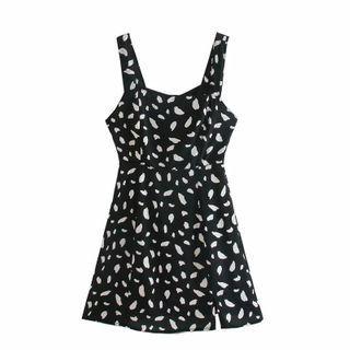 Spaghetti Strap Petal Print Mini A-line Dress