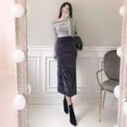 Shirred Velvet Long Skirt