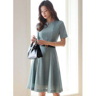 Belted Seam-trim Midi Flare Dress