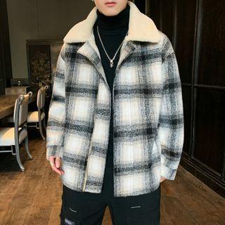 Long-sleeve Plaid Faux Shearling Coat