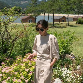 Puff-shoulder Linen Blouse