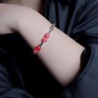 Beaded Chain Bracelet Silver & Red - One Size