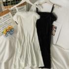 Sleeveless Furry-trim Velvet Mini Dress