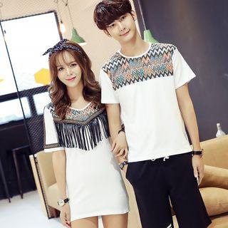 Couple Matching Patterned Panel Short-sleeve T-shirt