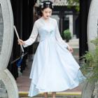 Long-sleeve Traditional Chinese Embroidered Midi A-line Dress