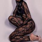 Lace See-through Mock Neck Long Sleeve Jumpsuit