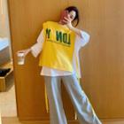 3/4-sleeve T-shirt / Lettering Vest / Wide Leg Pants