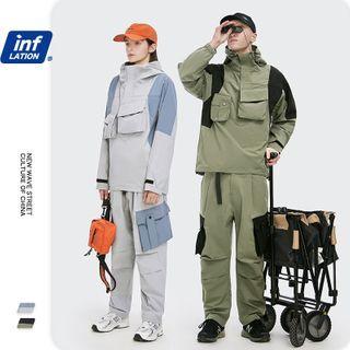 Unisex Patchwork Hooded Jacket / Straight-cut Cargo Pants