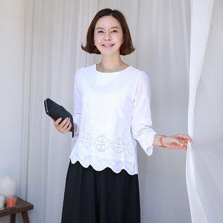 Scallop-hem Eyelet-lace Blouse Ivory - One Size