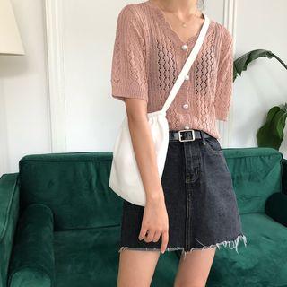 Frill Trim Open Knit Cardigan