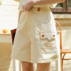 Letter Embroidered Wide-leg Cargo Shorts