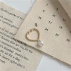 Faux Pearl Alloy Heart Open Ring Gold - One Size