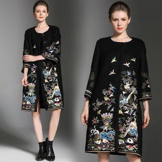 3/4-sleeve Embroidery Woolen Coat