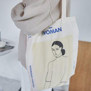 Canvas Lady Printed Shopping Bag Off-white - One Size