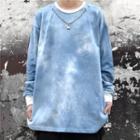 Chain-accent Tie-dyed Round Neck Pullover