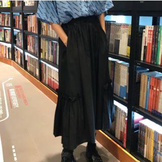 High-waist Midi A-line Skirt Black - One Size