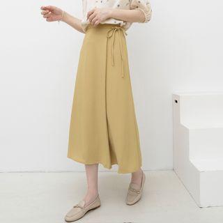 Plain Lace-up A-line Midi Skirt