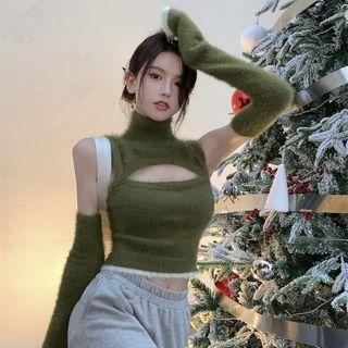 High-neck Cutout Knit Sweater