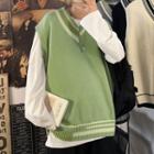 Color Block V-neck Oversized Knit Vest