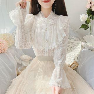 Bell-sleeve Ruffled Lace Blouse White - One Size