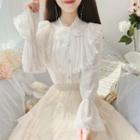 Bell-sleeve Ruffled Lace Blouse White - One Size