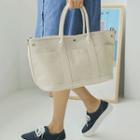Two-way Pleather-trim Tote Bag