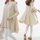 Collarless Dip-back A-lined Shirtdress