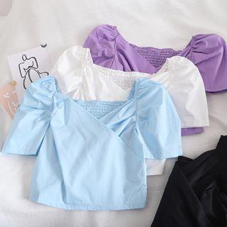 Ruched Back Puff-sleeve Cropped Top