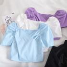 Ruched Back Puff-sleeve Cropped Top