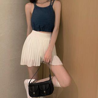 Denim Cropped Camisole Top Black - One Size
