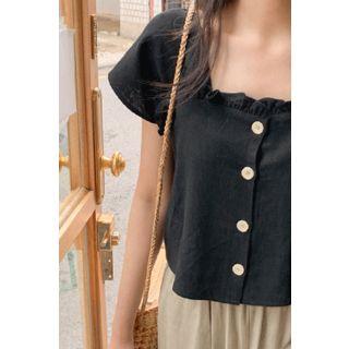 Frilled Linen Blend Blouse