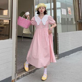 Peter Pan Collar Puff-sleeve Maxi Dress