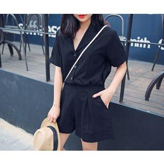 Half-placket Linen Blend Playsuit