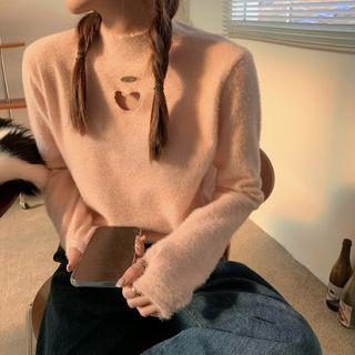 Mock-neck Heart Cutout Cropped Sweater