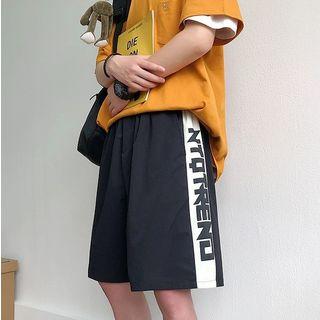Band-waist Letter-side Knee-length Shorts