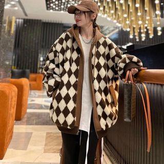 Faux Shearling Plaid Zip Oversize Jacket