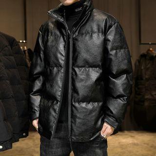 Faux Leather Plain Padded Coat