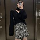 High-neck Long-sleeve Knit Top / Zebra Skirt
